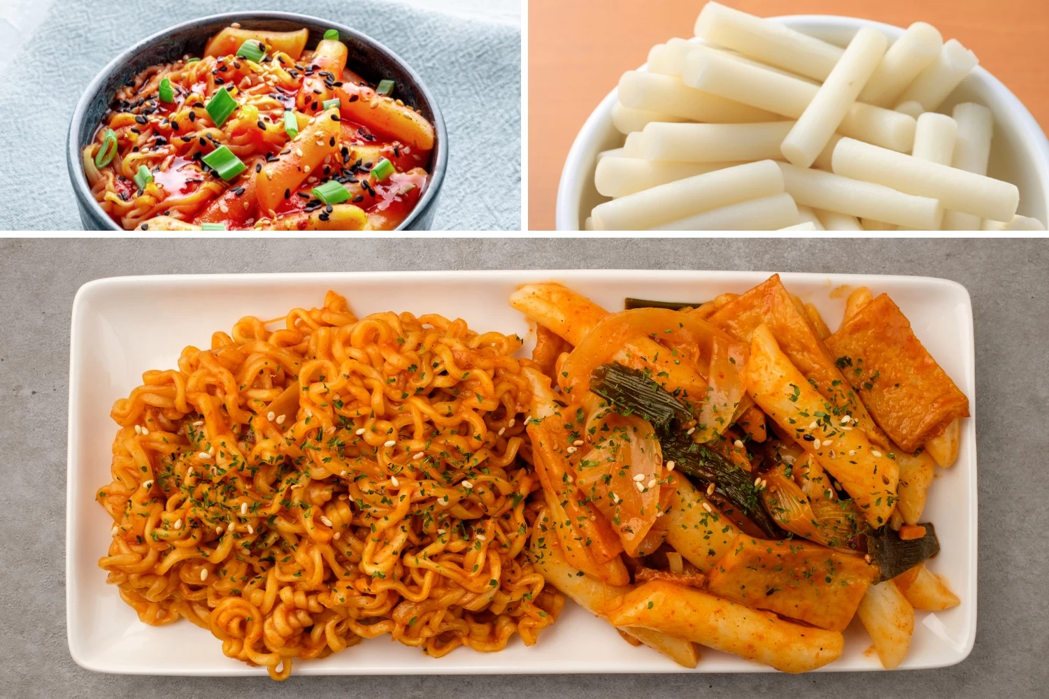 Tteokbokki u sirovom, kuhanom i serviranom obliku